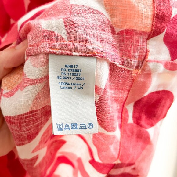 BODEN 100% Linen Floral Orange & Pink Dress with Three Quarter Sleeves SZ 4 Long - Picture 6 of 7